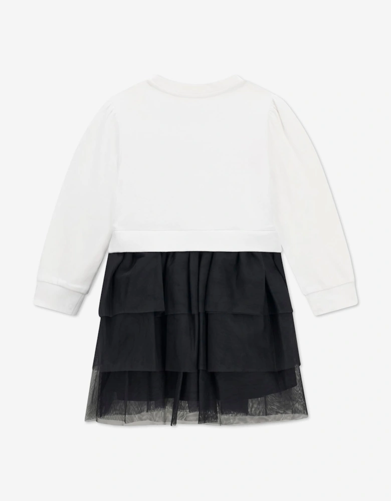Guess Girls Mixed Fabric Dress in White