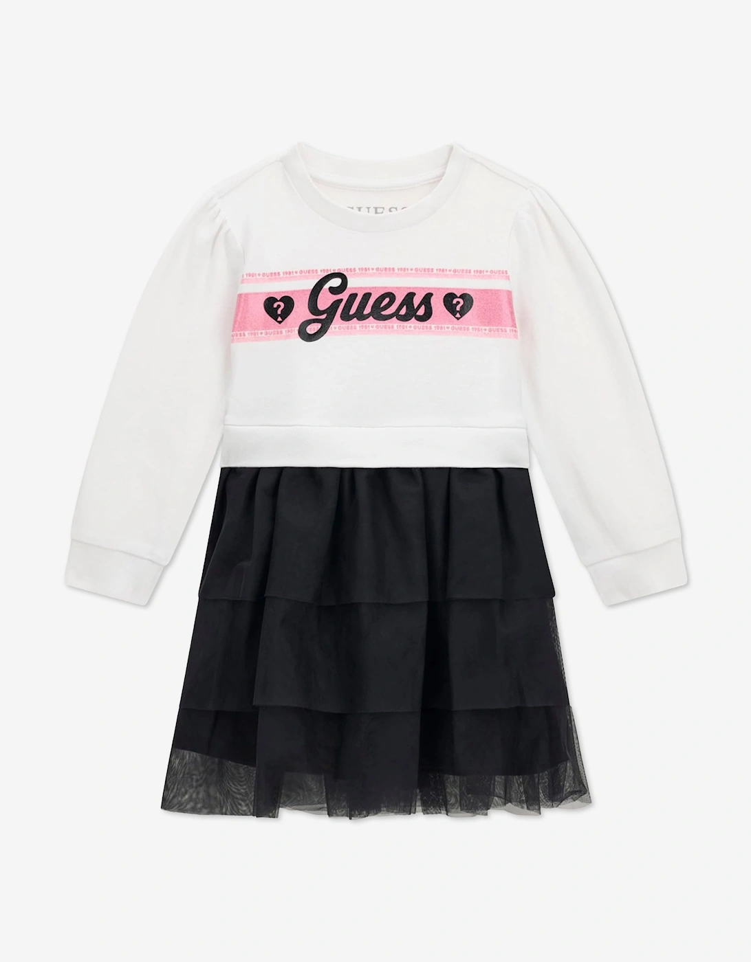 Guess Girls Mixed Fabric Dress in White