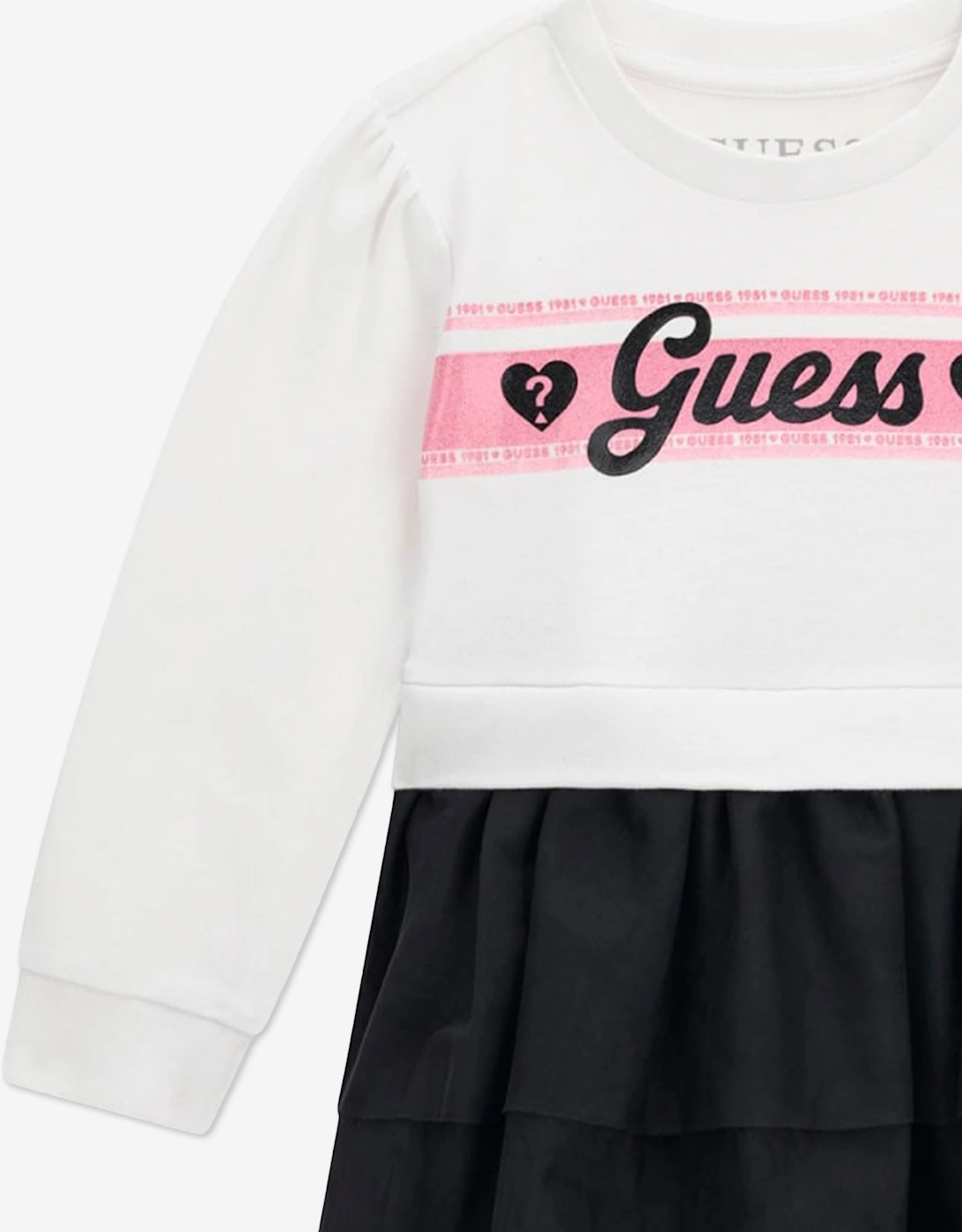 Guess Girls Mixed Fabric Dress in White
