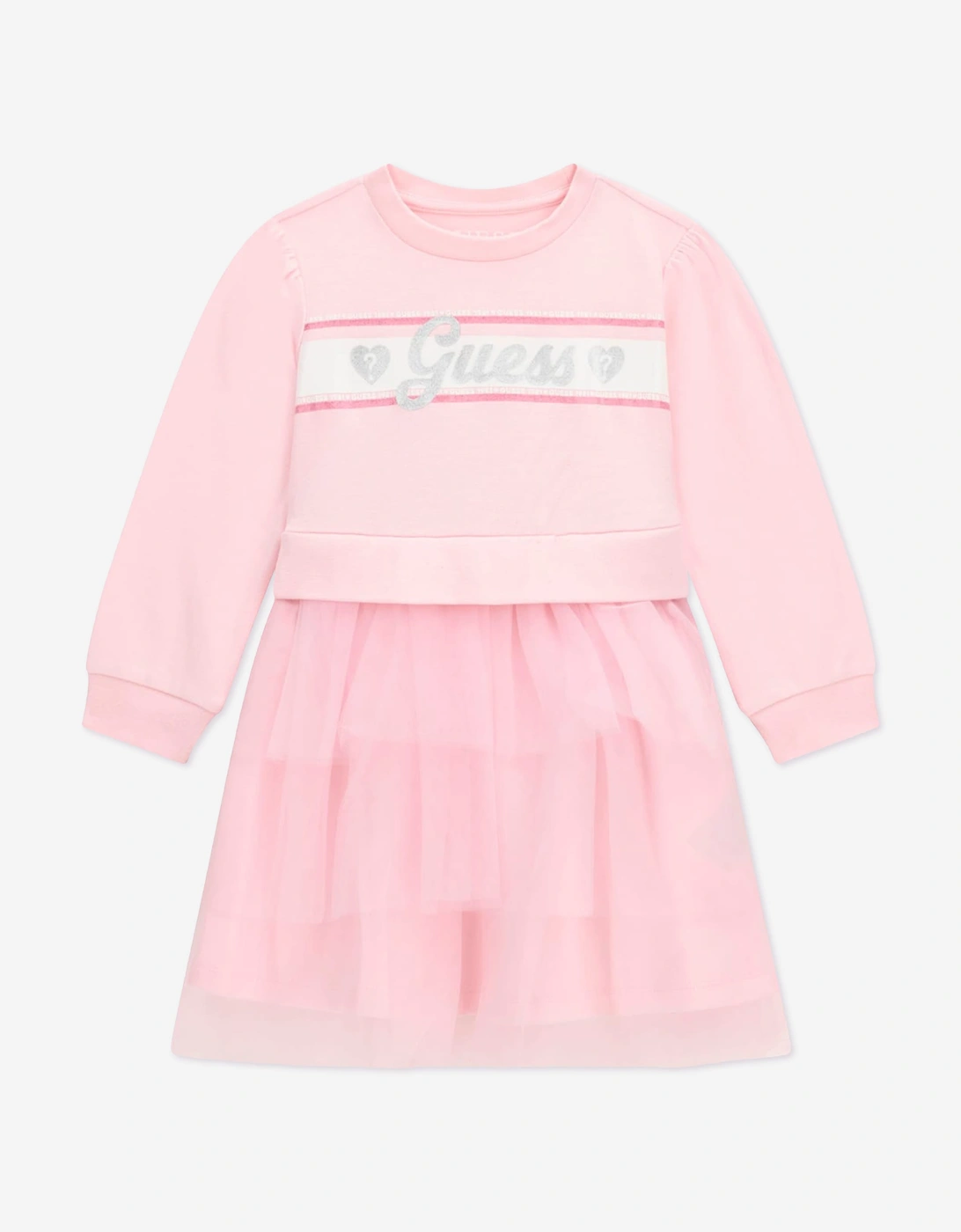 Guess Girls Mixed Fabric Dress in Pink