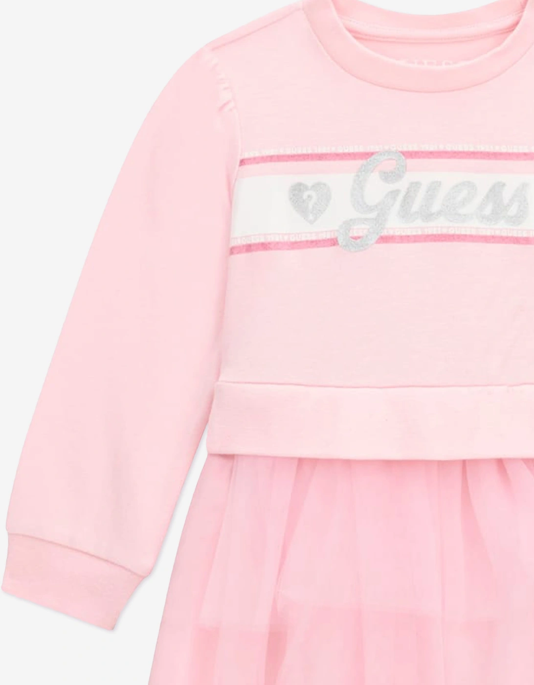 Guess Girls Mixed Fabric Dress in Pink