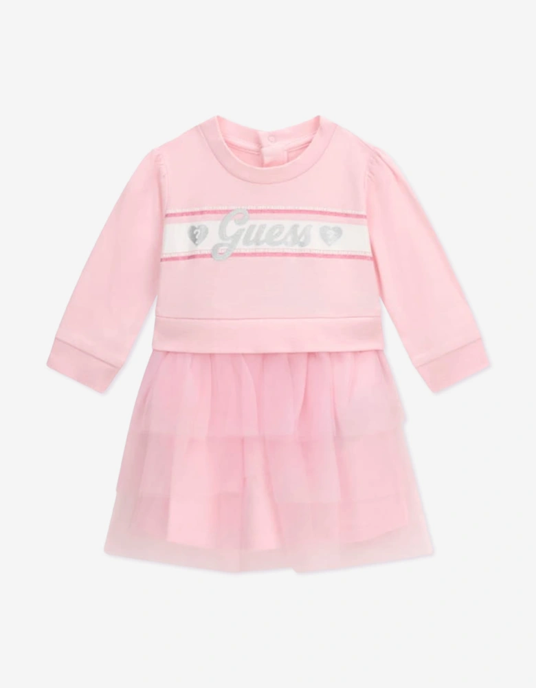 Guess Baby Girls Mixed Fabric Dress in Pink
