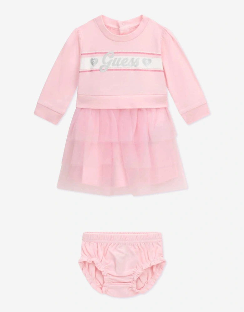 Guess Baby Girls Mixed Fabric Dress in Pink