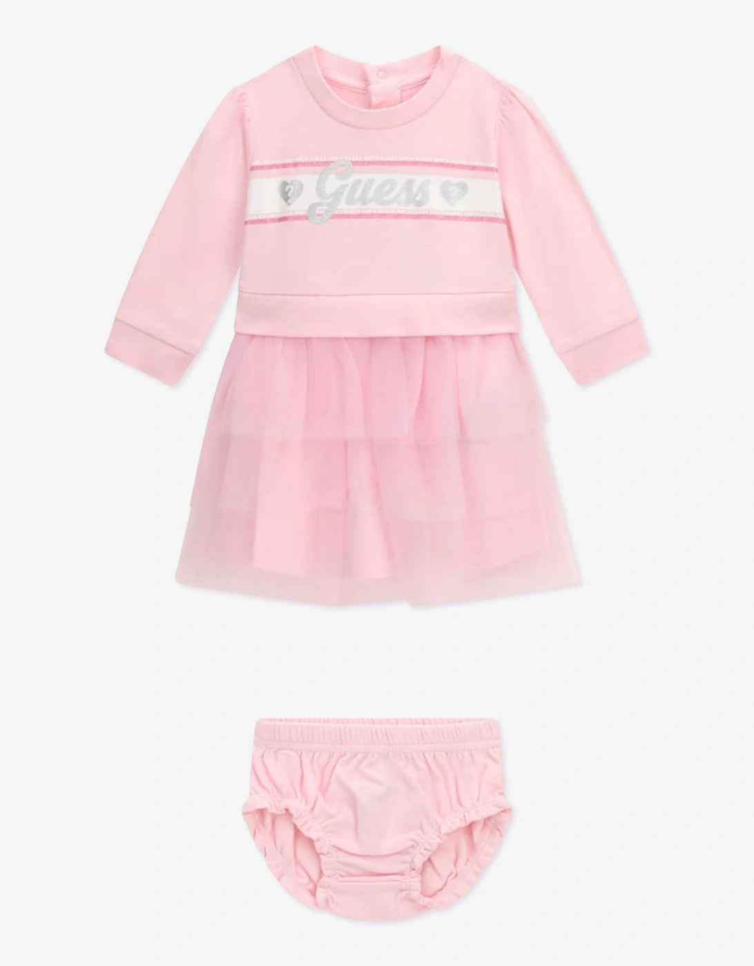 Guess Baby Girls Mixed Fabric Dress in Pink