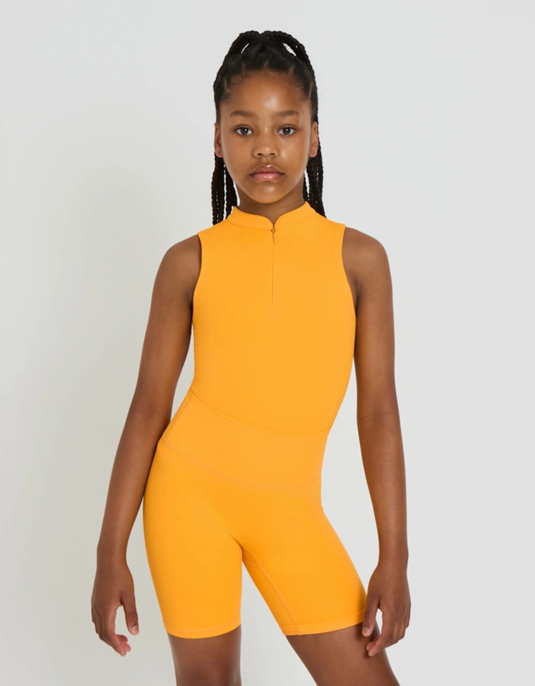 Blanca Sport Girls Quarter Zip Cycling Shorts Set in Orange