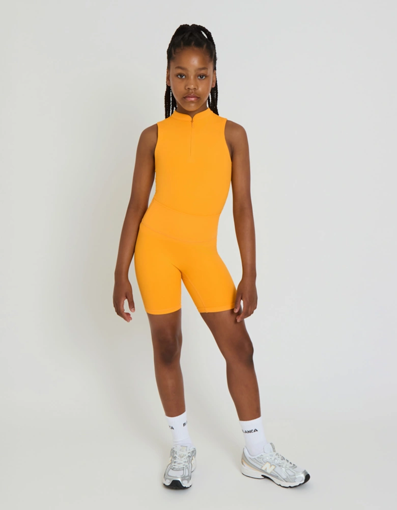 Blanca Sport Girls Quarter Zip Cycling Shorts Set in Orange