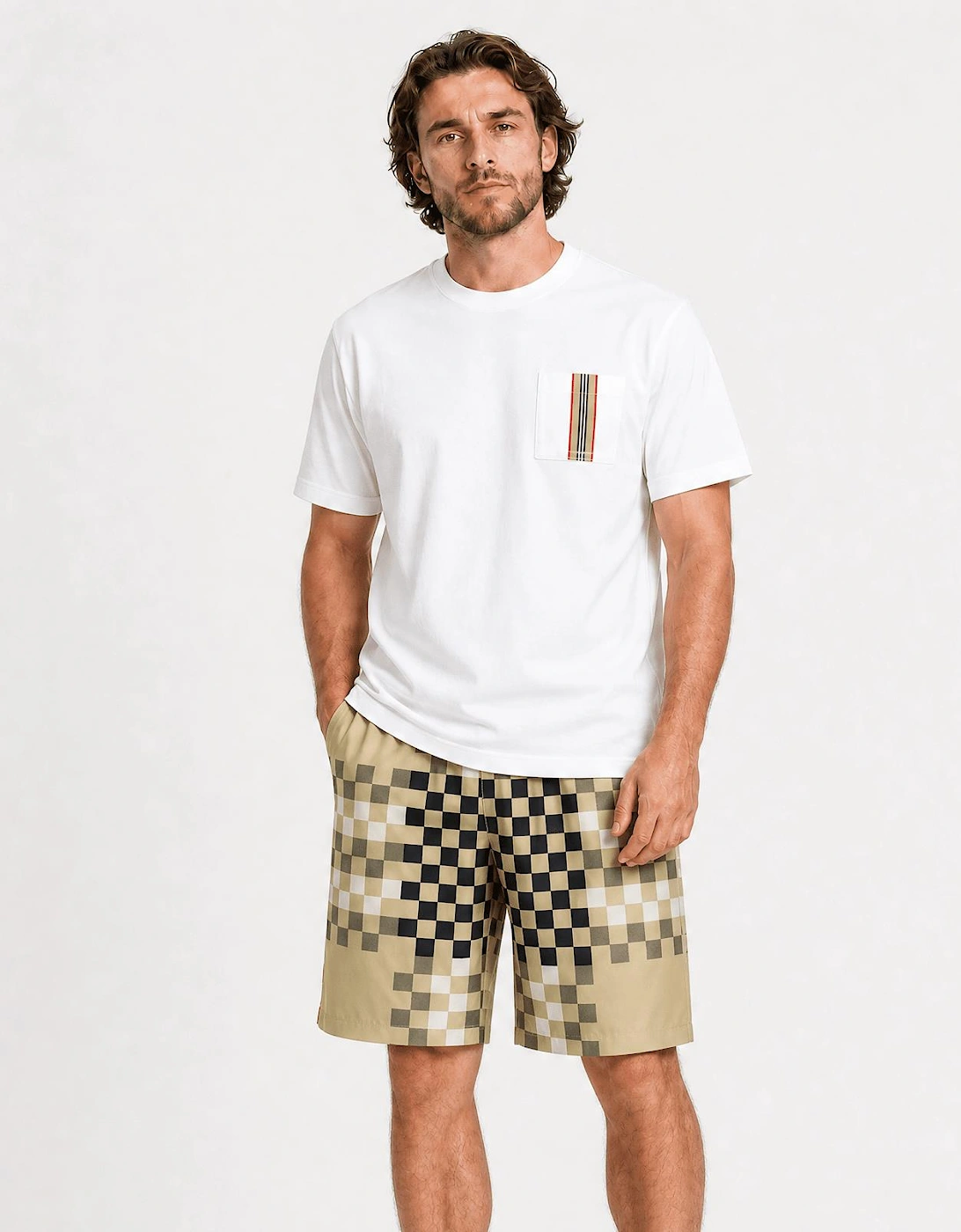Burberry 'Bradeston' Silk Pixel Check Shorts Brown