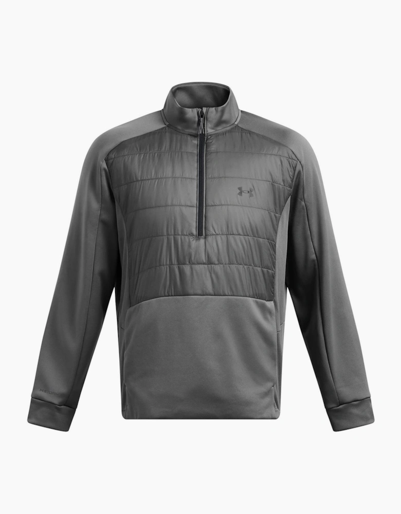 Solid Patterned Fleece Half Zipper Ribbed Cuff Jacket