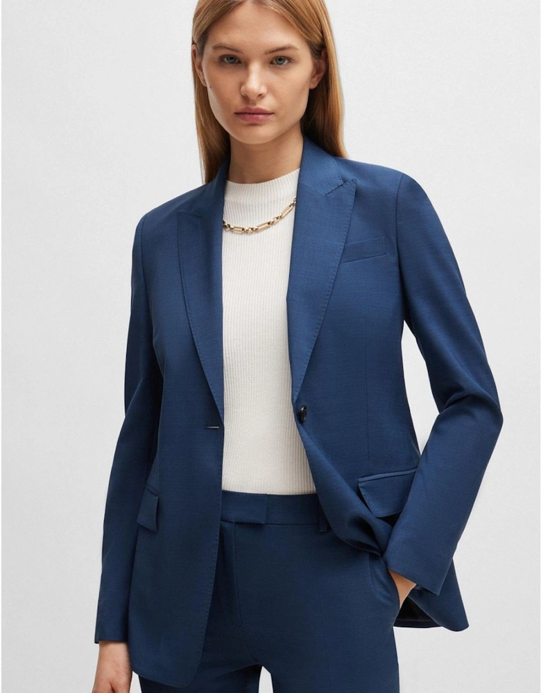 Solid Patterned Single Button Notch Collared Suit Jacket
