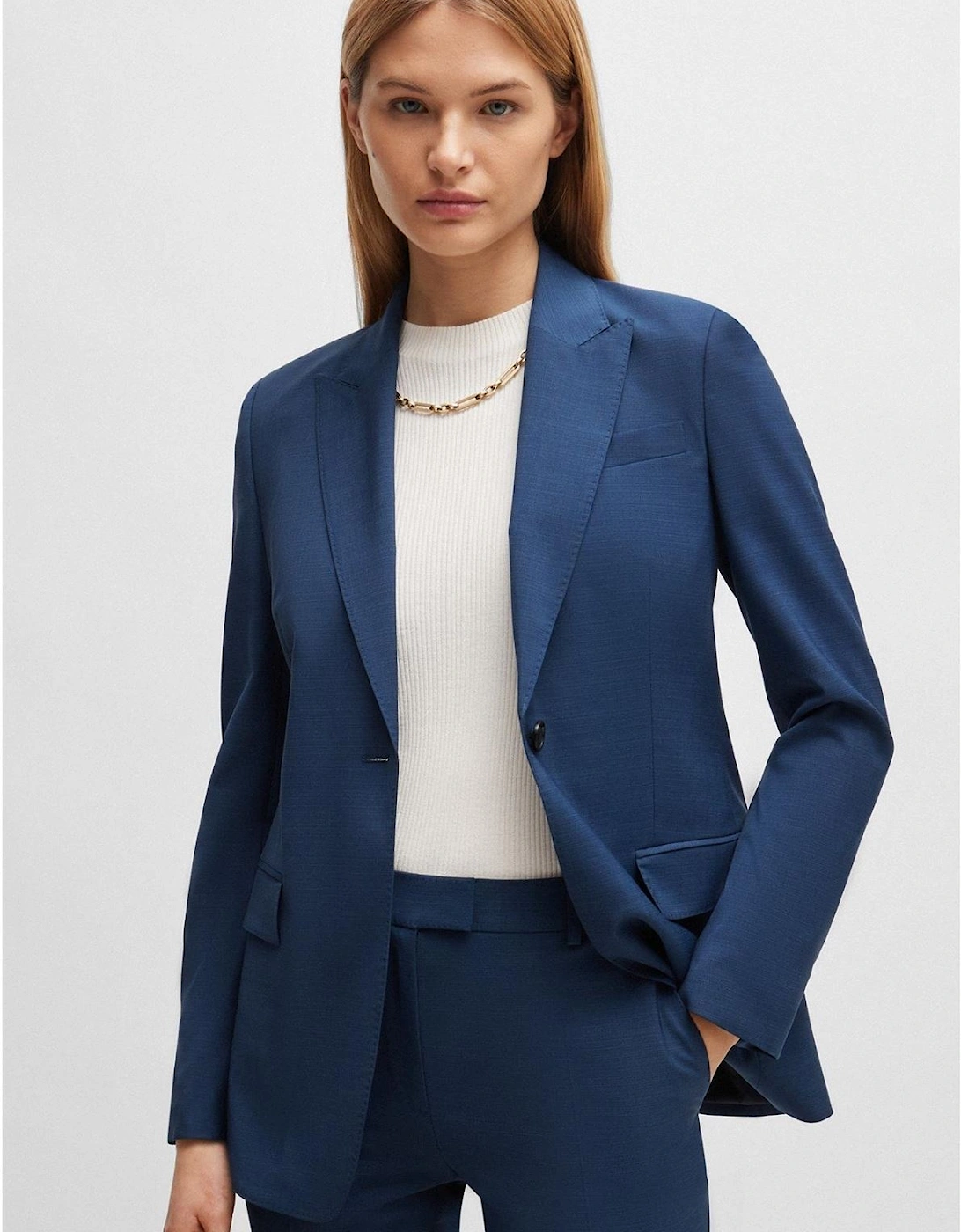 Solid Patterned Single Button Notch Collared Suit Jacket