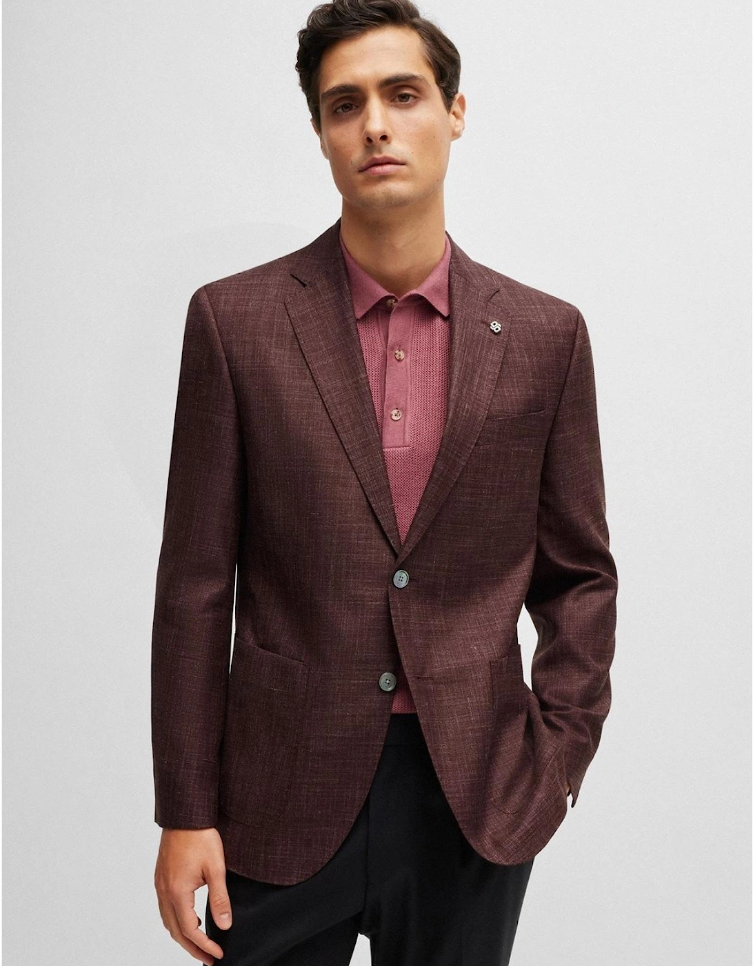 H Janson Notch Collared Solid Patterned Blazer