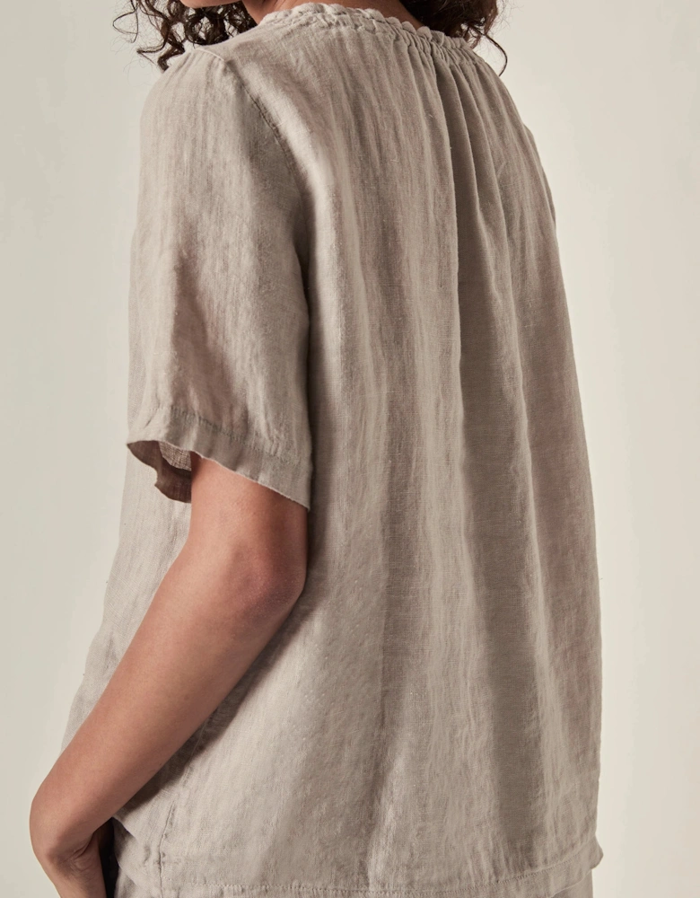 Taupe Pure Linen Blouse