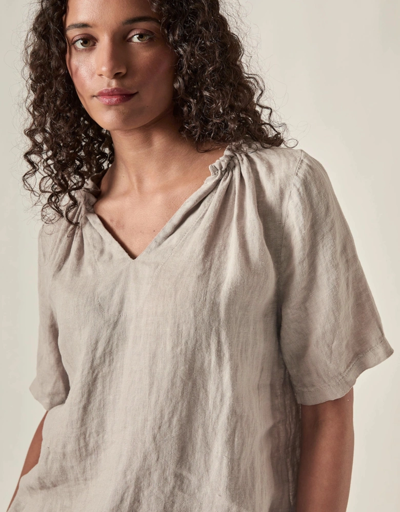 Taupe Pure Linen Blouse