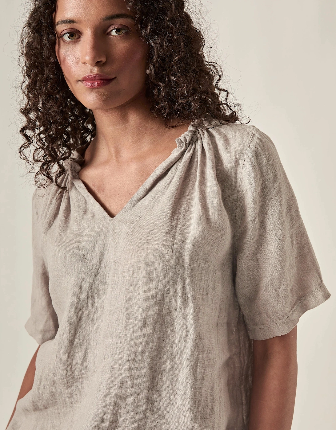 Taupe Pure Linen Blouse