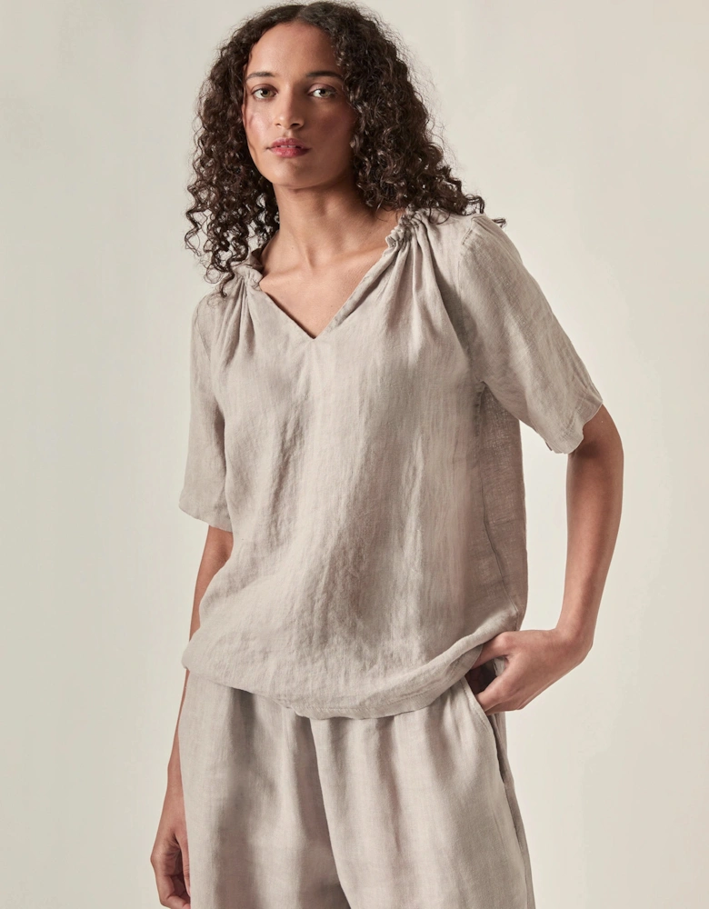 Taupe Pure Linen Blouse