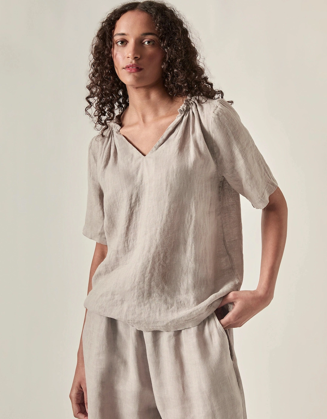 Taupe Pure Linen Blouse