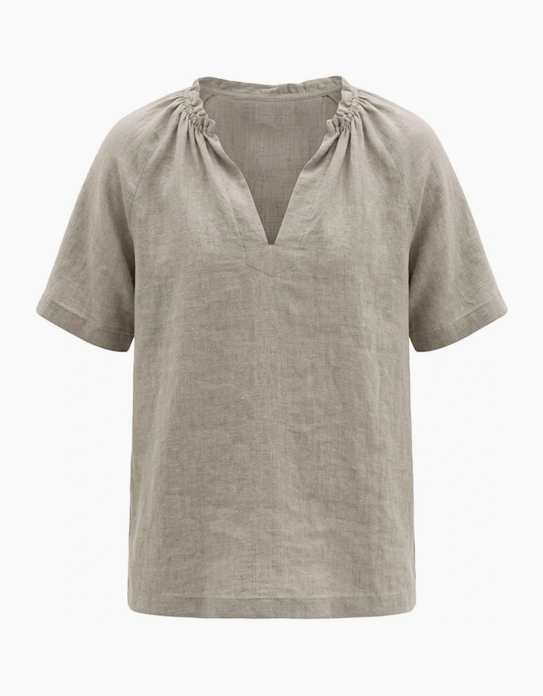 Taupe Pure Linen Blouse