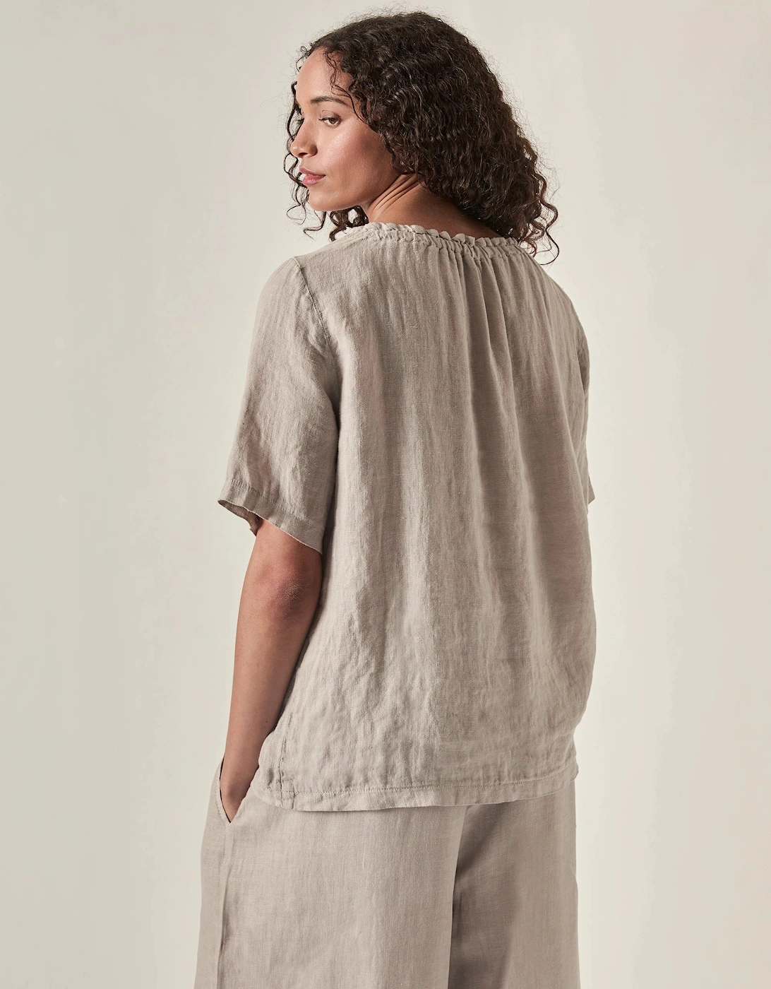 Taupe Pure Linen Blouse