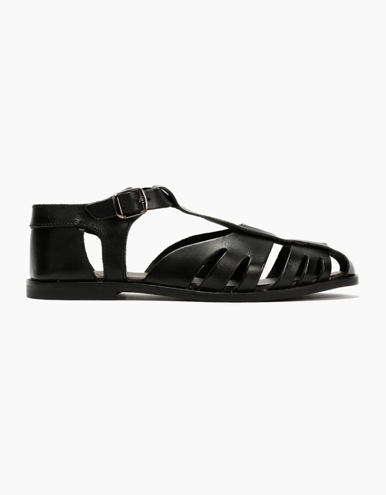 NOVA WOMENS BLACK VEG TANNED  LEATHER SANDAL
