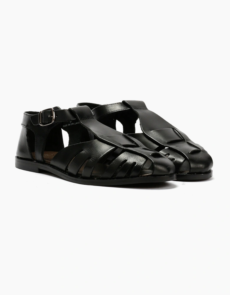 NOVA WOMENS BLACK VEG TANNED  LEATHER SANDAL