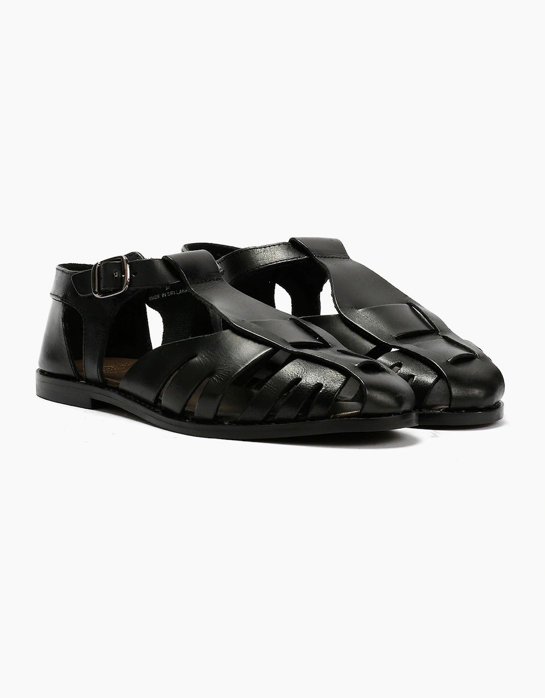 NOVA WOMENS BLACK VEG TANNED  LEATHER SANDAL