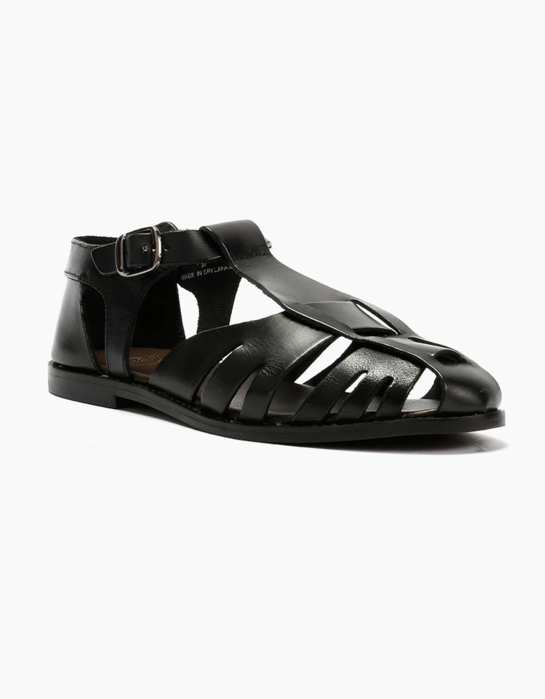 NOVA WOMENS BLACK VEG TANNED  LEATHER SANDAL