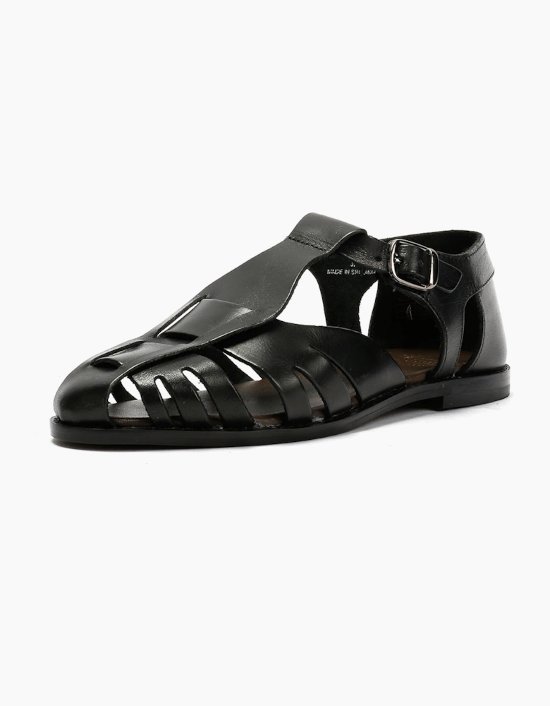 NOVA WOMENS BLACK VEG TANNED  LEATHER SANDAL