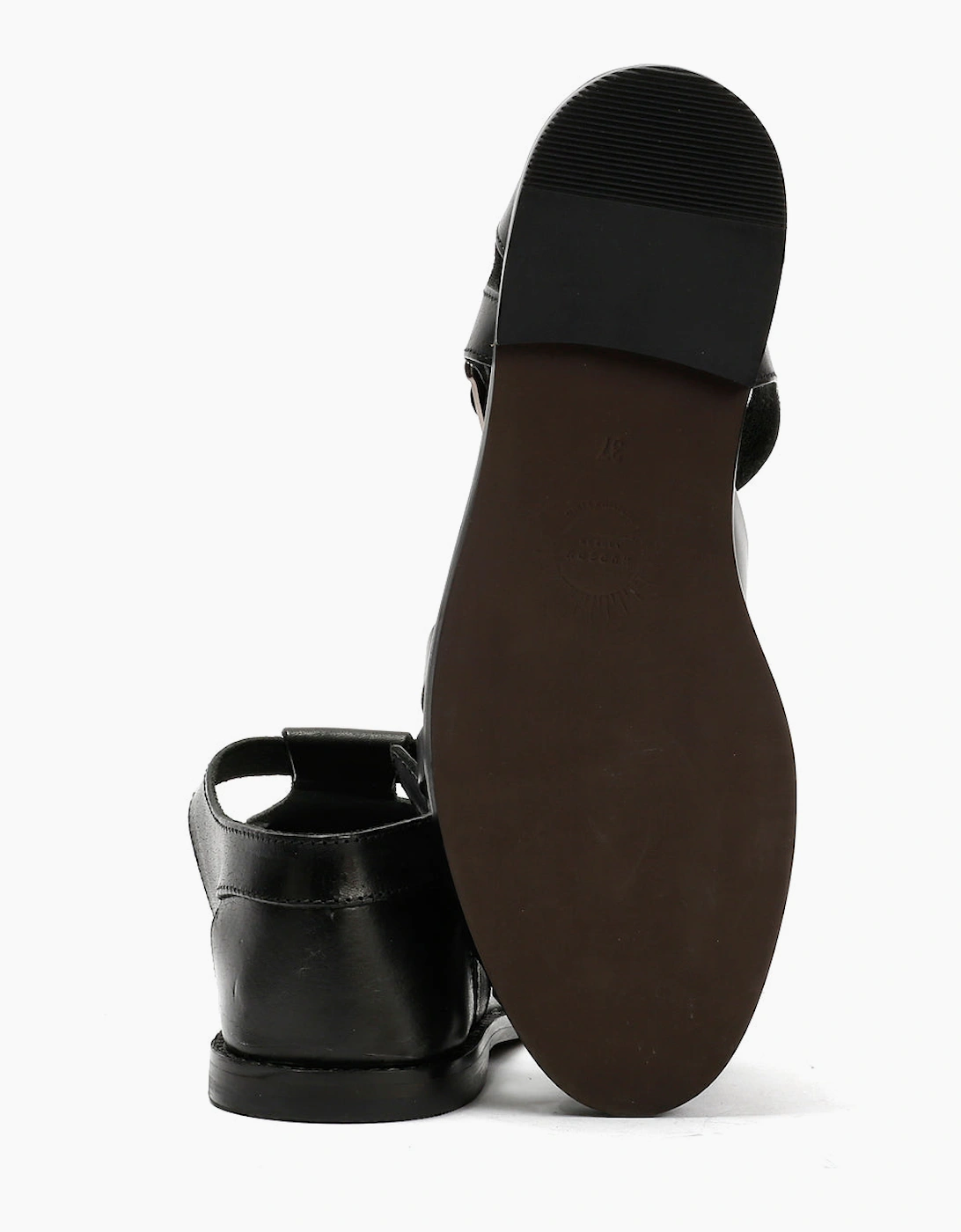 NOVA WOMENS BLACK VEG TANNED  LEATHER SANDAL