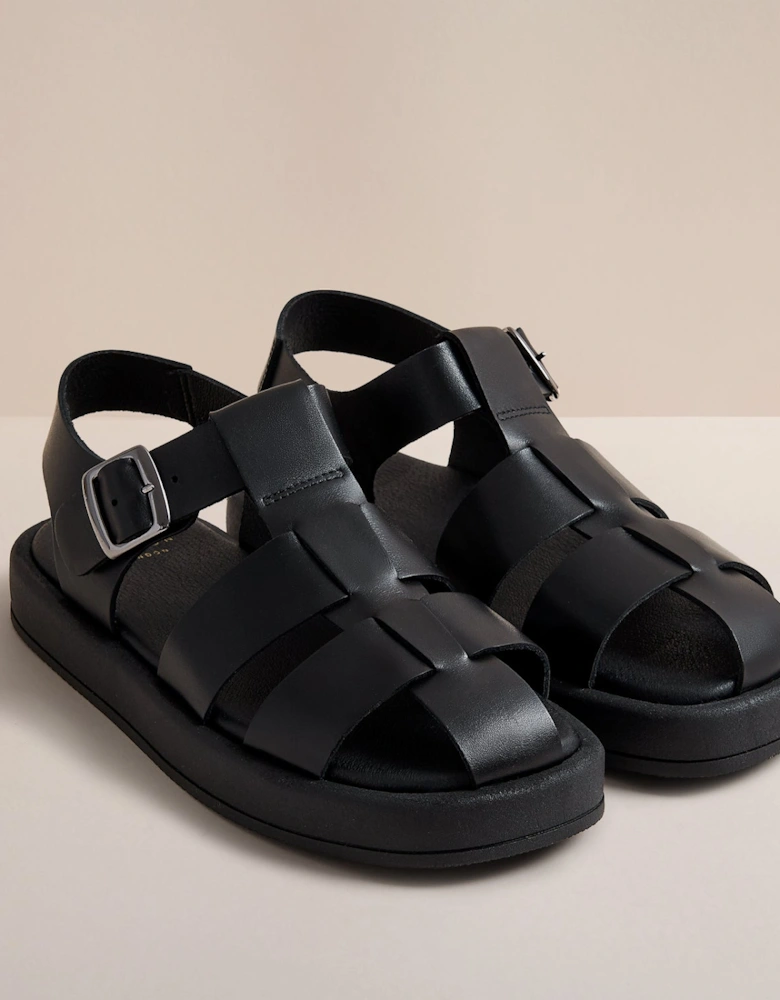 NAOMI WOMENS  BLACK LEATHER SANDA