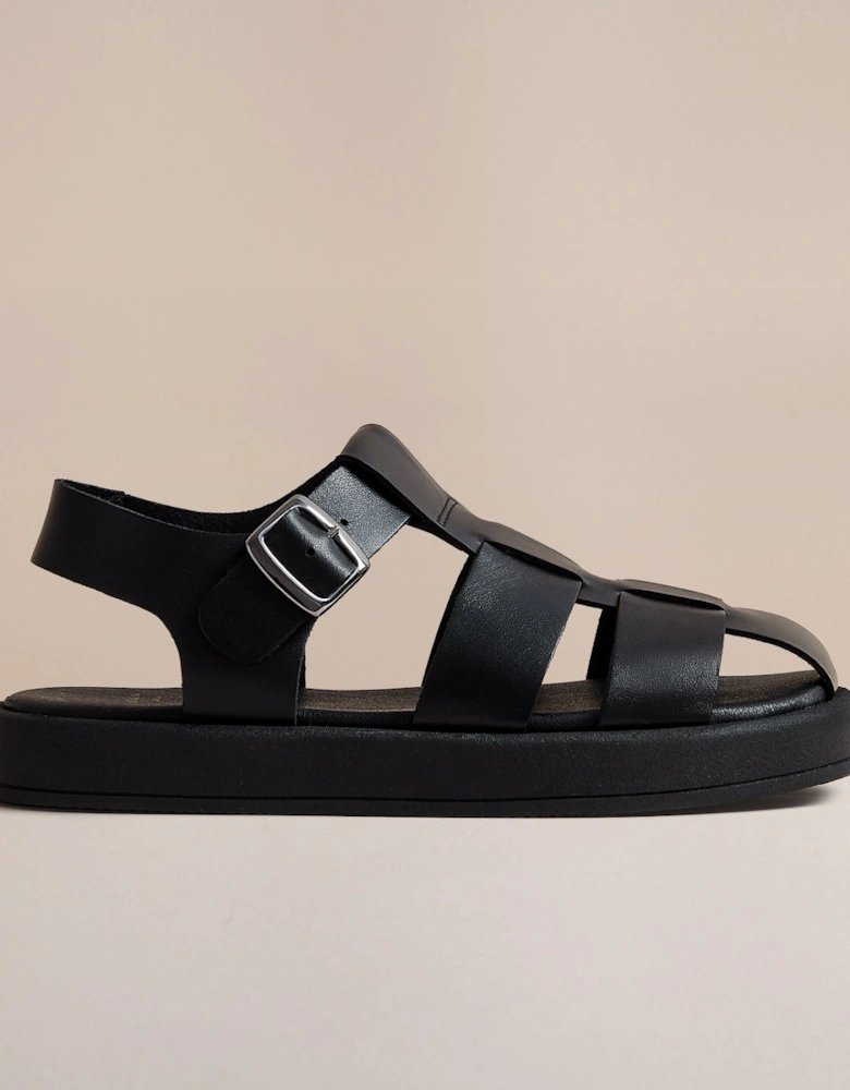 NAOMI WOMENS  BLACK LEATHER SANDA