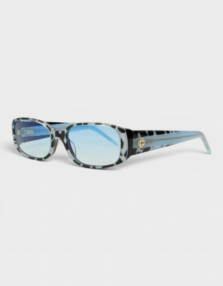 Oval Stripe Acetate Sunglasses White Leopard Blue