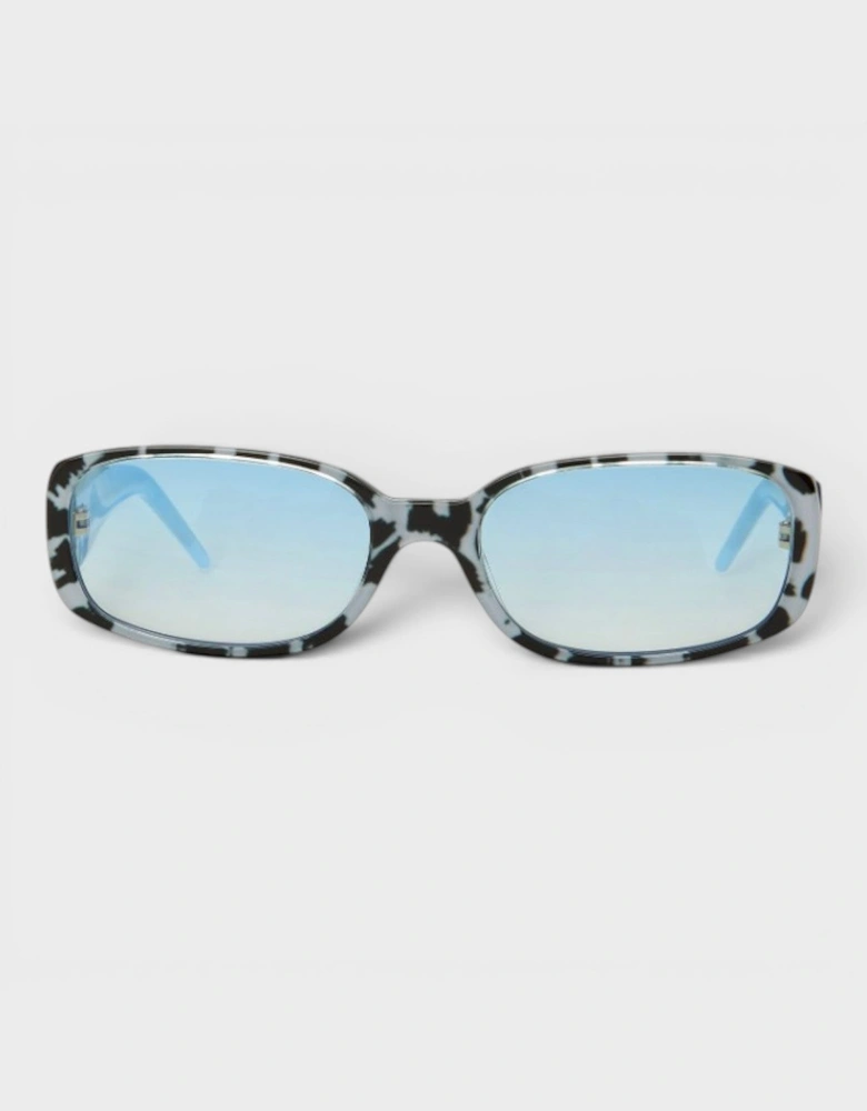 Oval Stripe Acetate Sunglasses White Leopard Blue