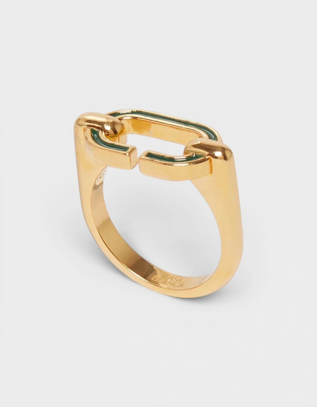 Enamel "C" Link Ring Green Gold