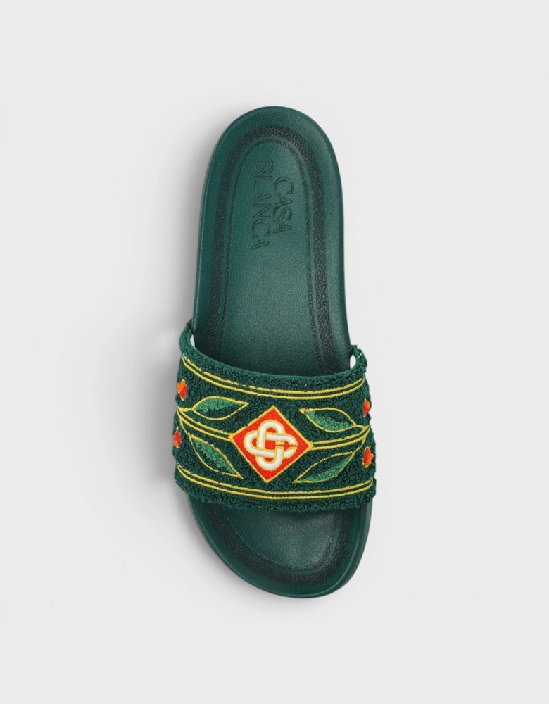 Embroidered Terry Slider Green