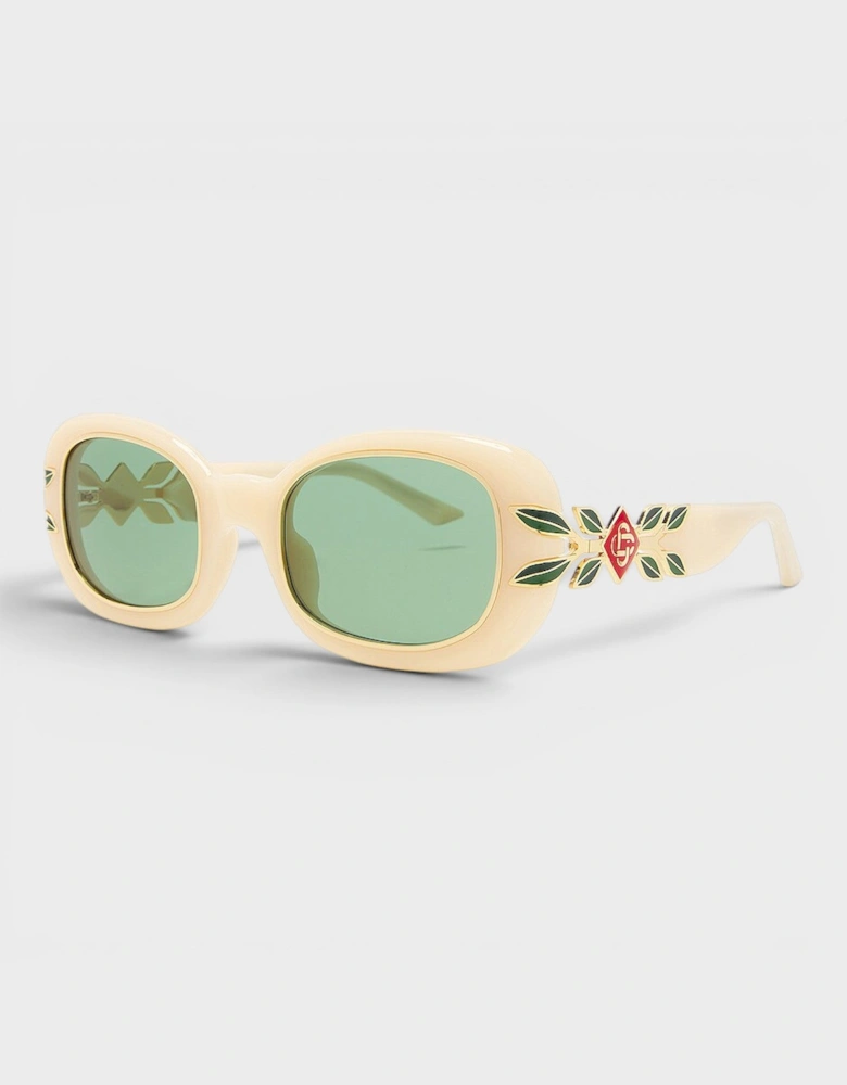 Oval Sunglasses Laurel Detail Cream Gold Green