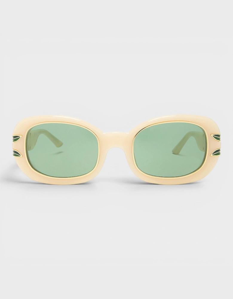 Oval Sunglasses Laurel Detail Cream Gold Green