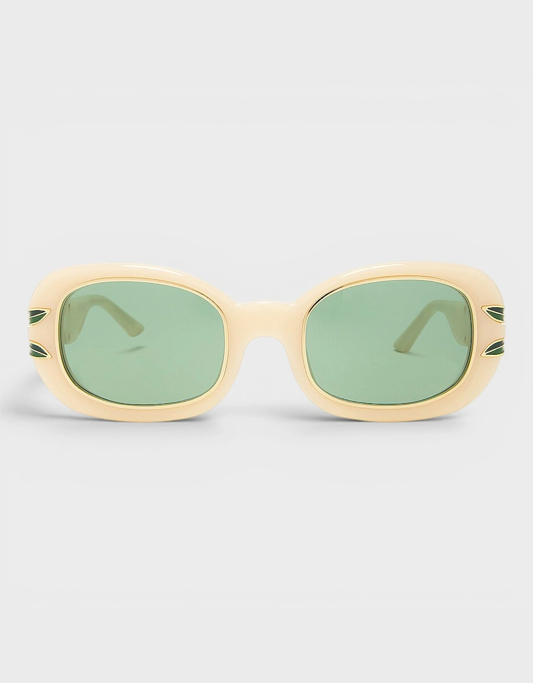 Oval Sunglasses Laurel Detail Cream Gold Green