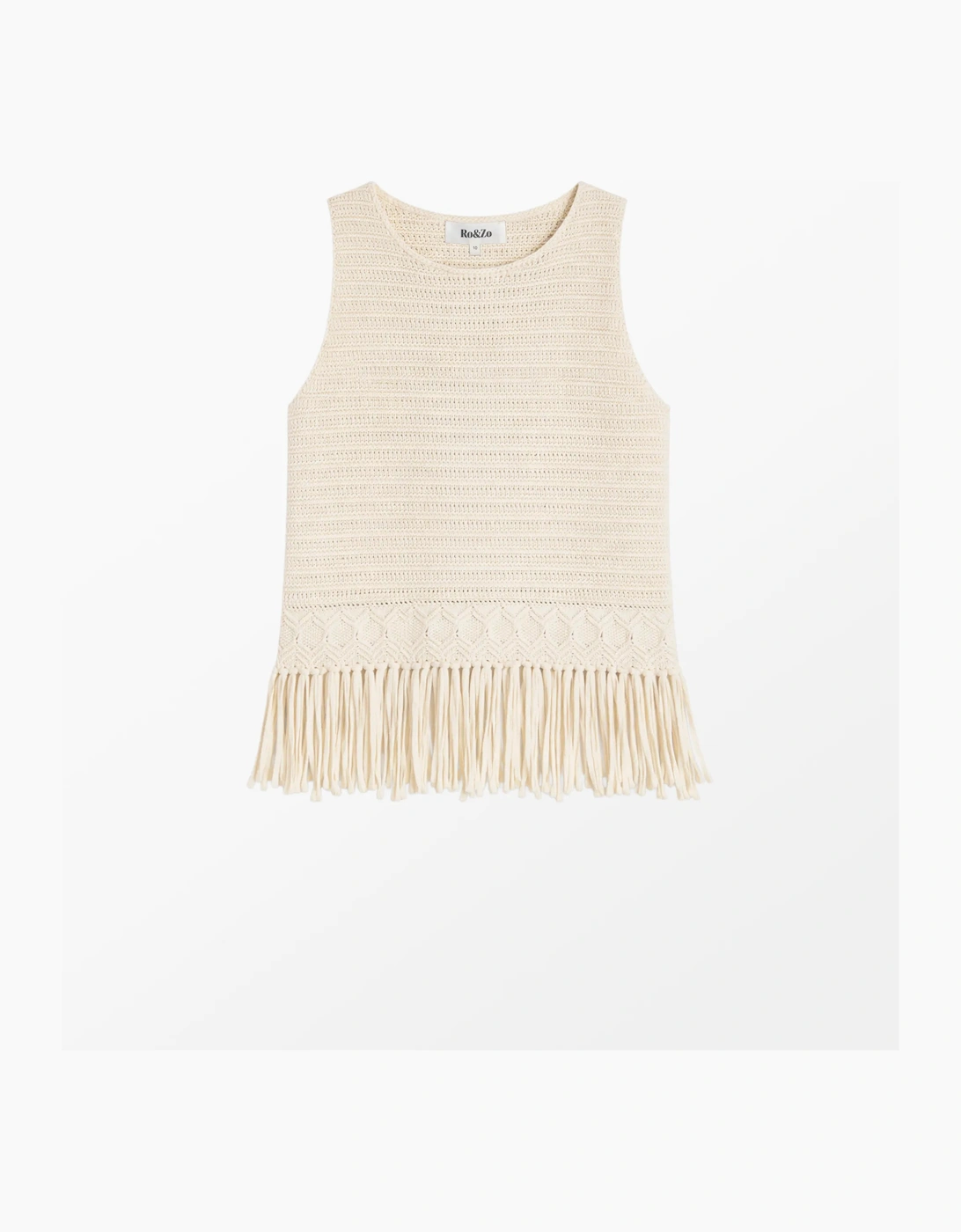 RO&ZO RO&ZO Women's Cream Knit Fringe Hem Shell Top
