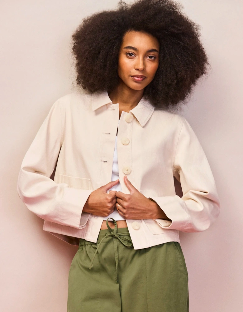 Ecru Cotton Twill Denim Jacket