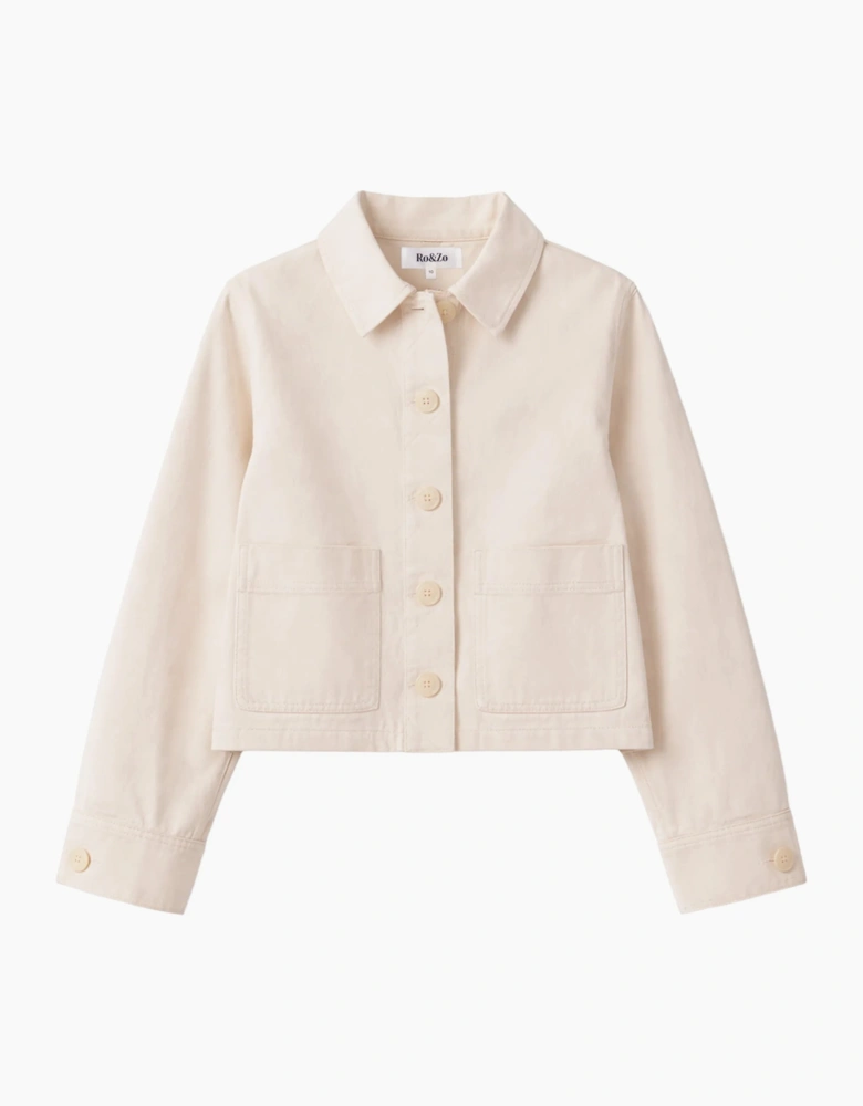 Ecru Cotton Twill Denim Jacket