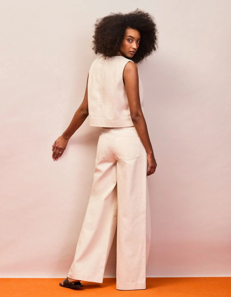 Petite Ecru Cotton Twill Wide Leg Jeans