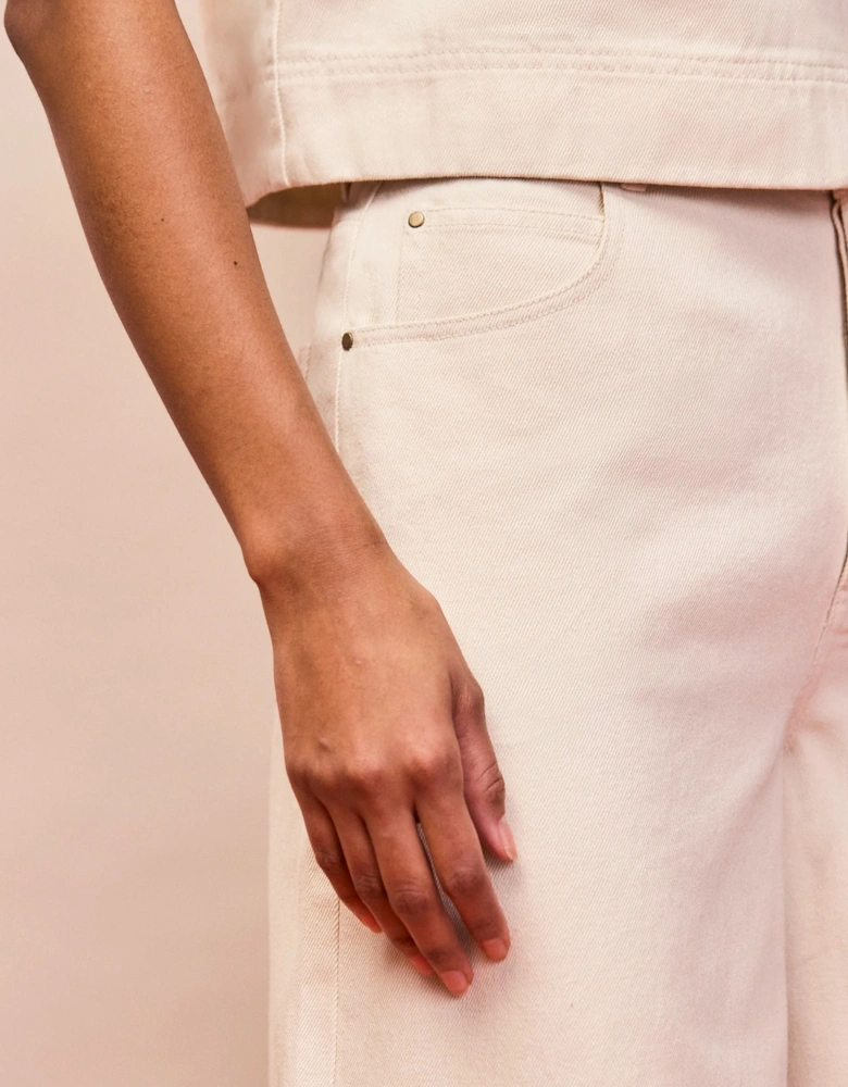 Petite Ecru Cotton Twill Wide Leg Jeans