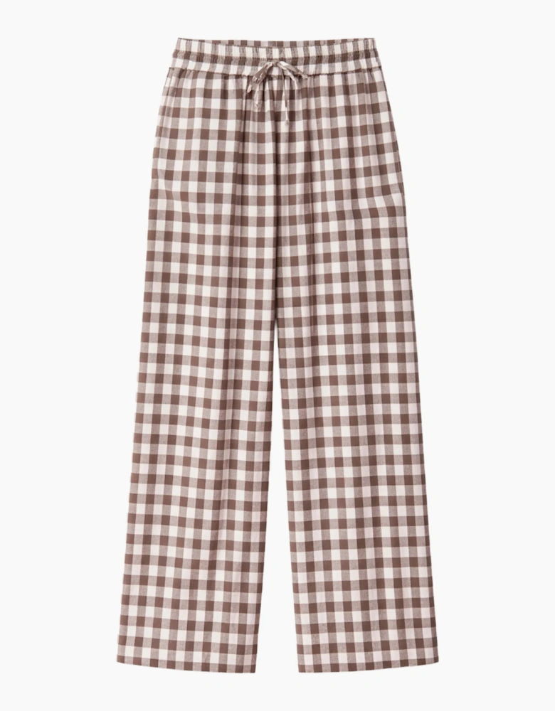 Petite Brown Gingham Linen Blend Casual Trouser