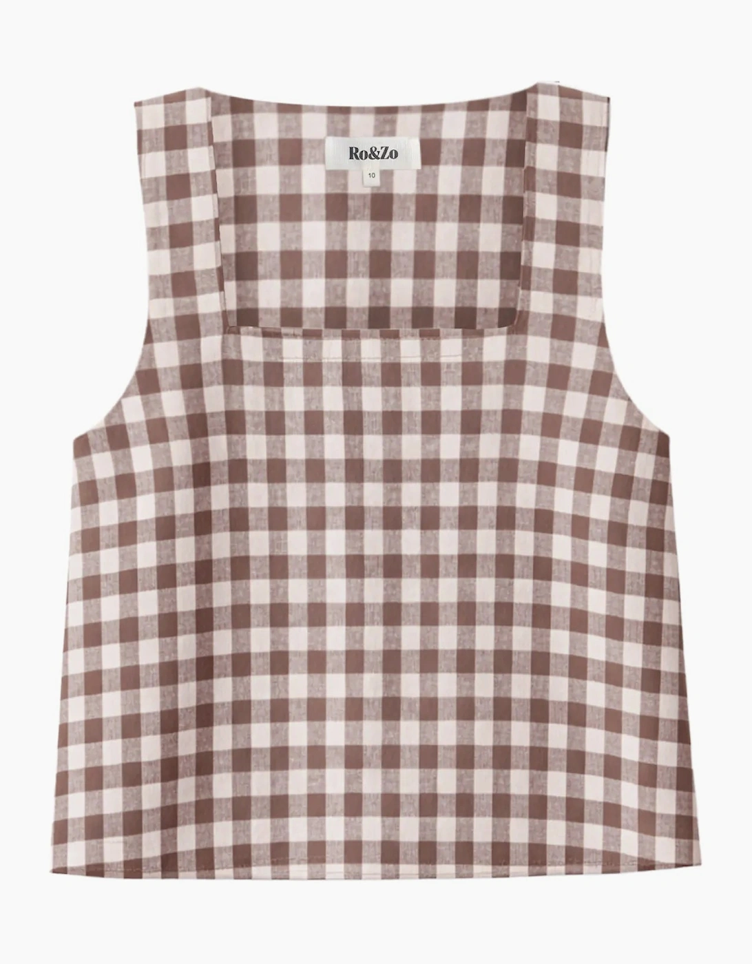 Brown Gingham Linen Blend Square Neck Top, 7 of 6
