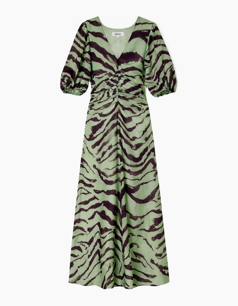 Petite Chloe Green Zebra Print Puff Sleeve Dress