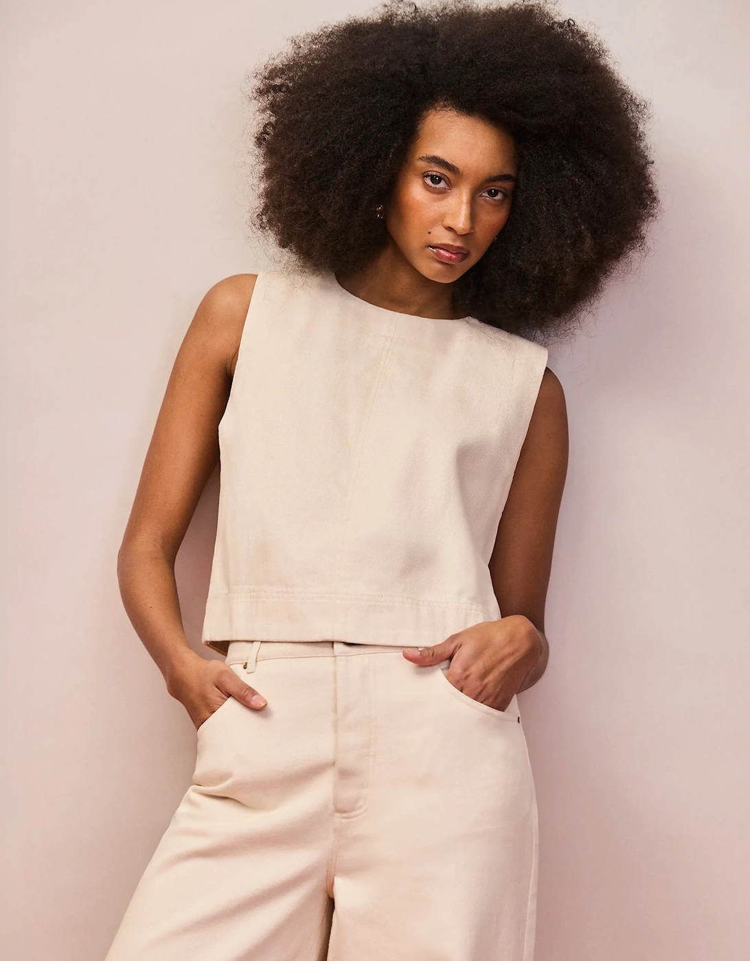 Ecru Cotton Twill Shell Top