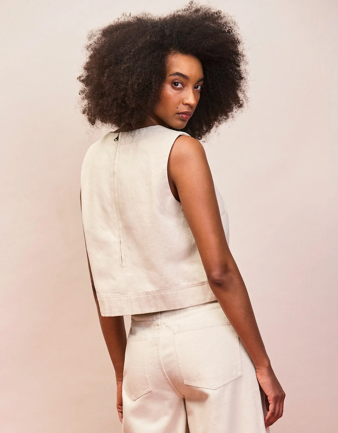 Ecru Cotton Twill Shell Top