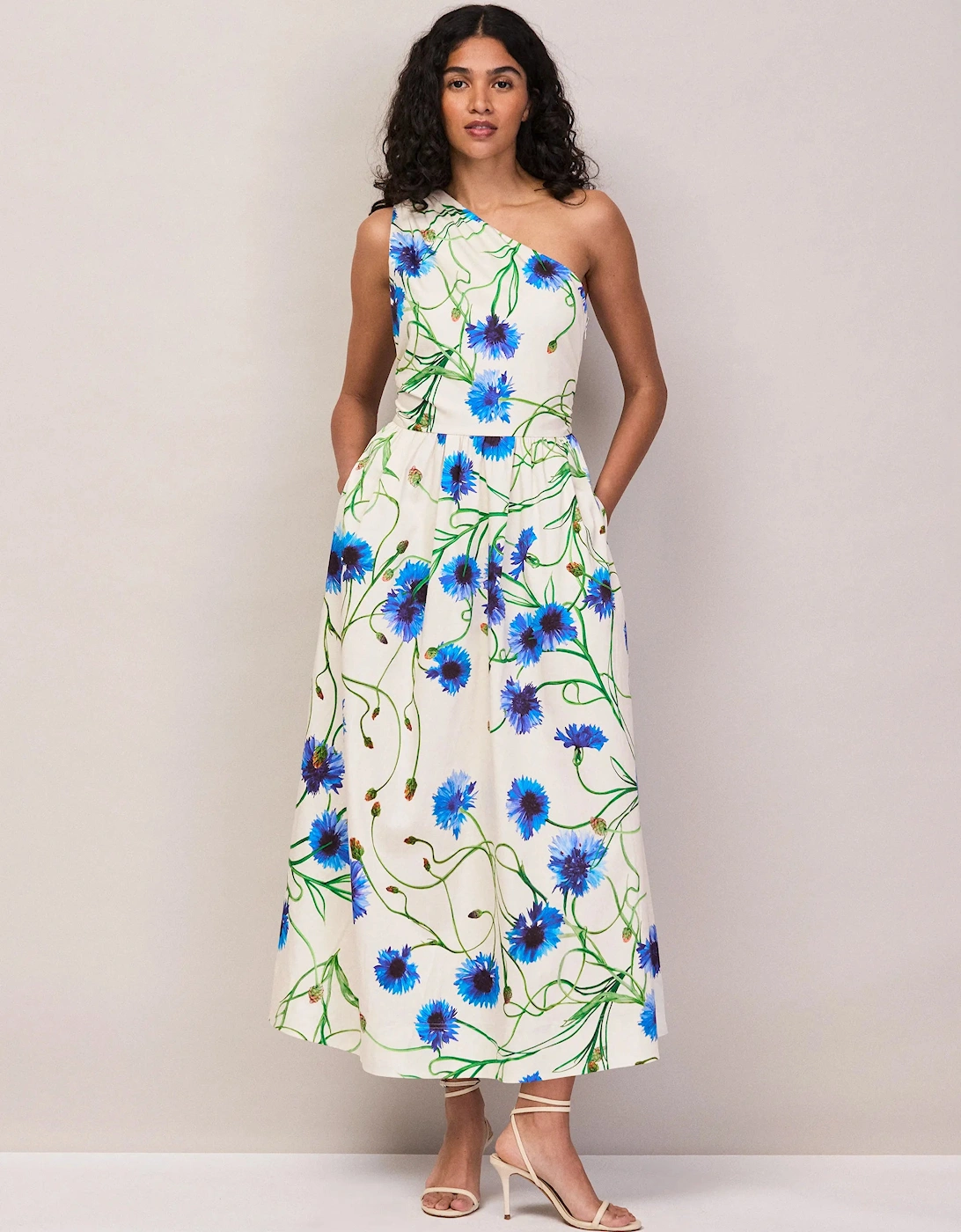 Petite Aubrey Clematis Print One Shoulder Dress