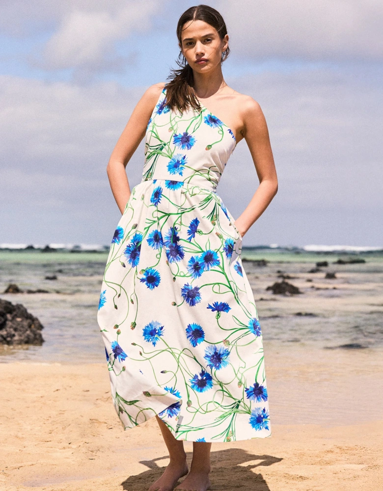 Petite Aubrey Clematis Print One Shoulder Dress