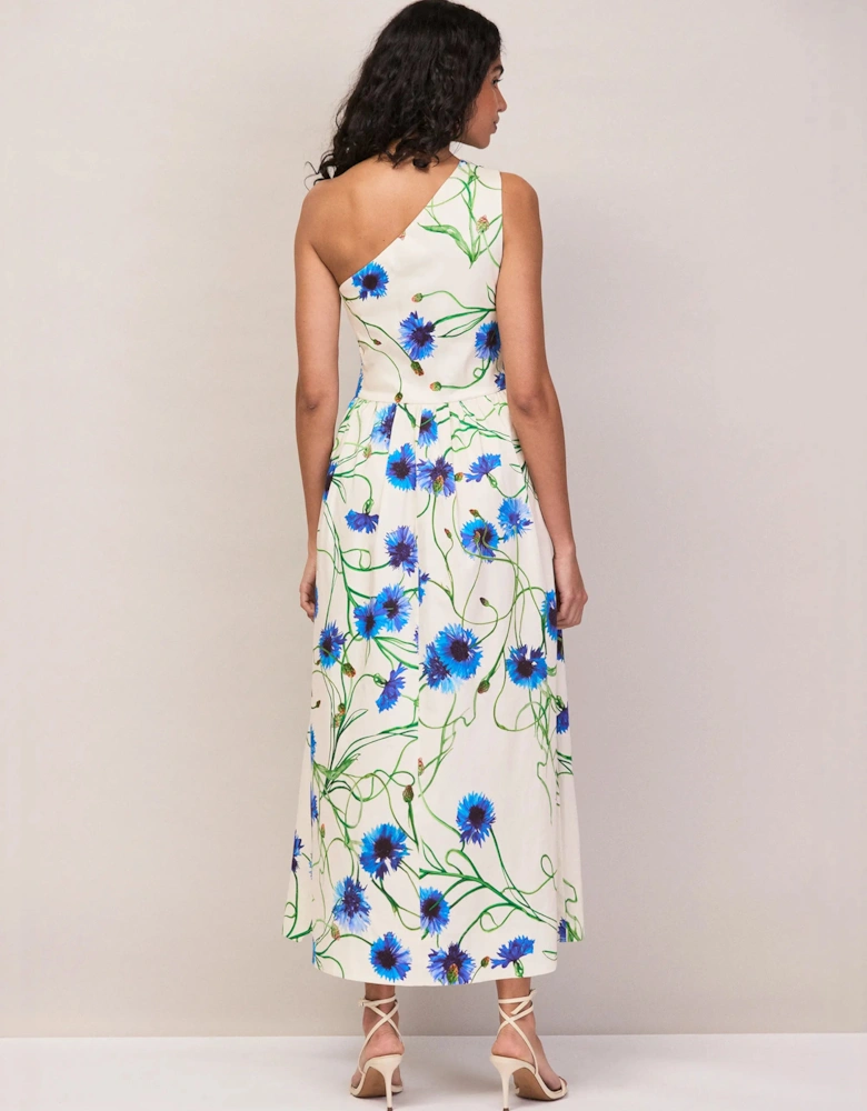 Petite Aubrey Clematis Print One Shoulder Dress